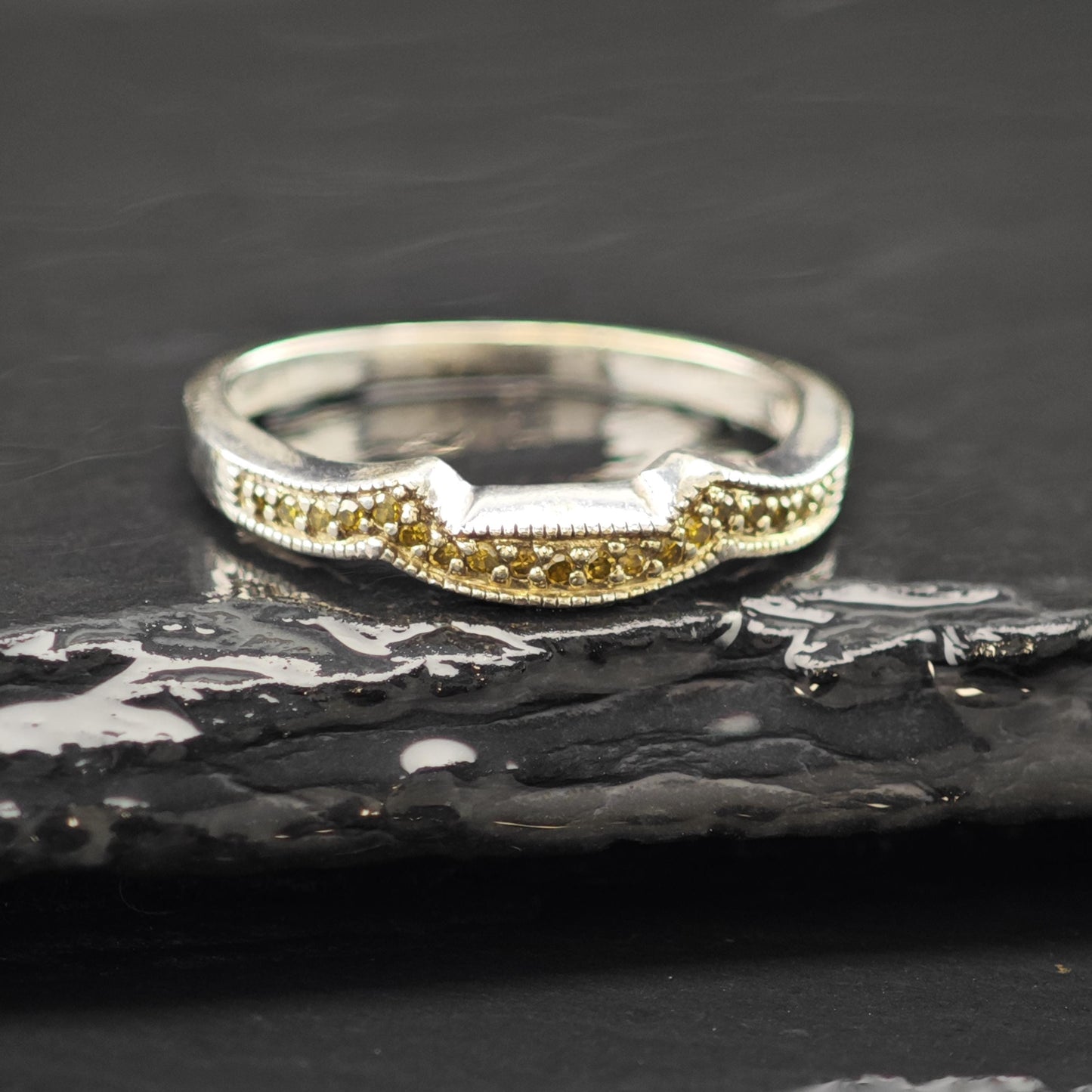 Stackable Yellow Diamond Ring Sterling Silver Sz 6 3/4 R6205