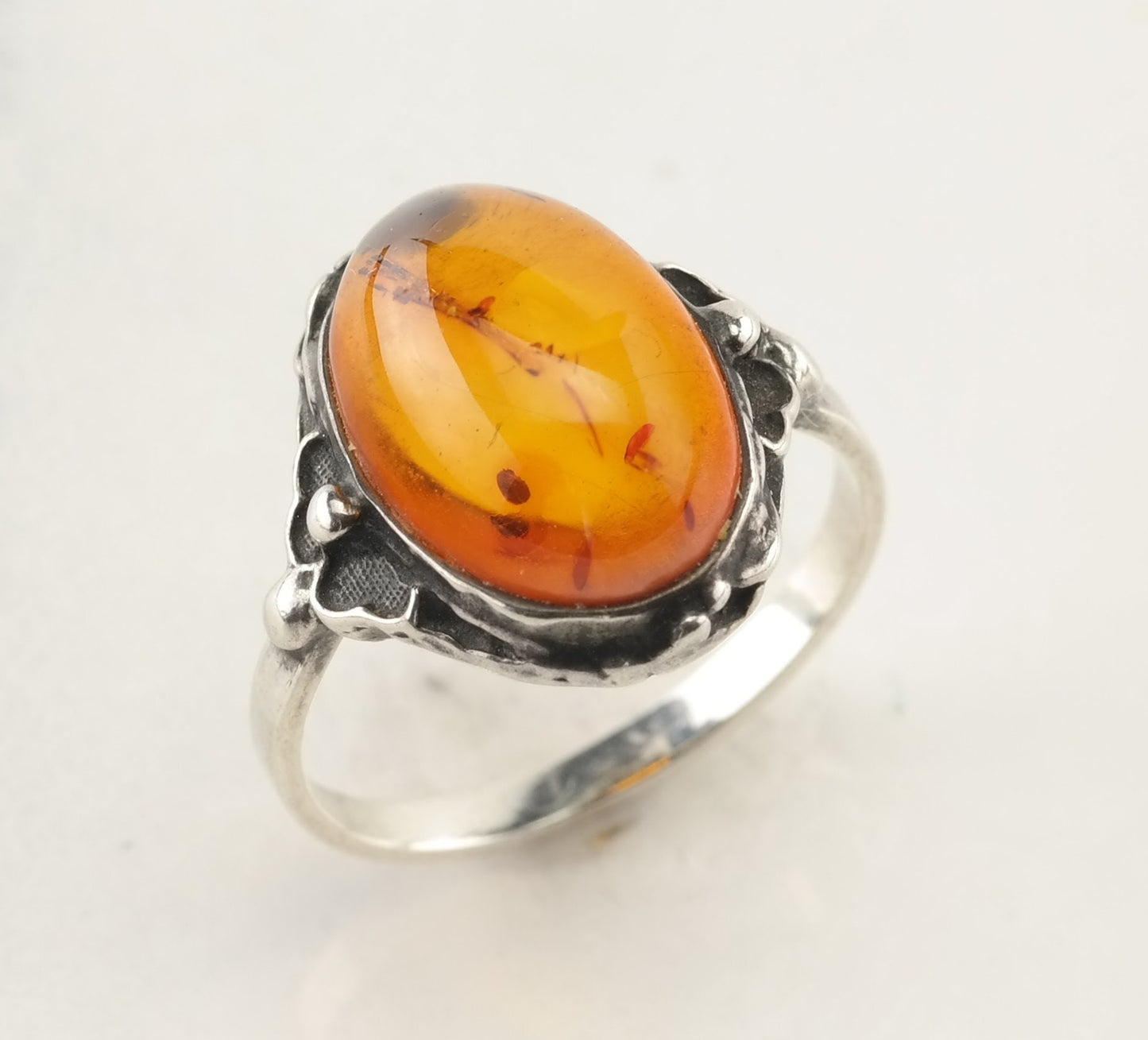 Art Nouveau Silver Ring Amber Sterling Size 7 1/4