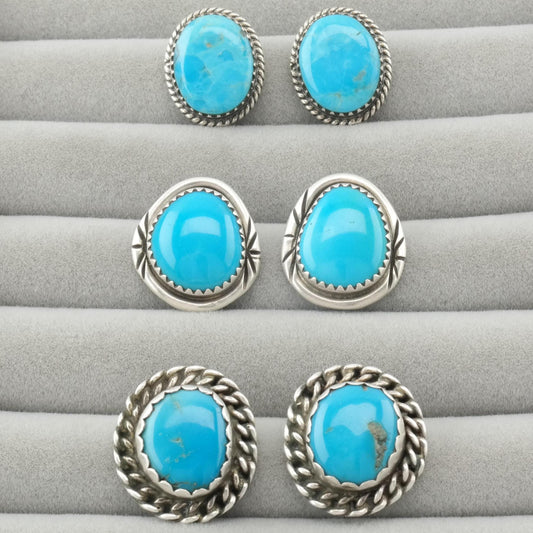 Choice Vintage Turquoise Stud Earrings Sterling Silver