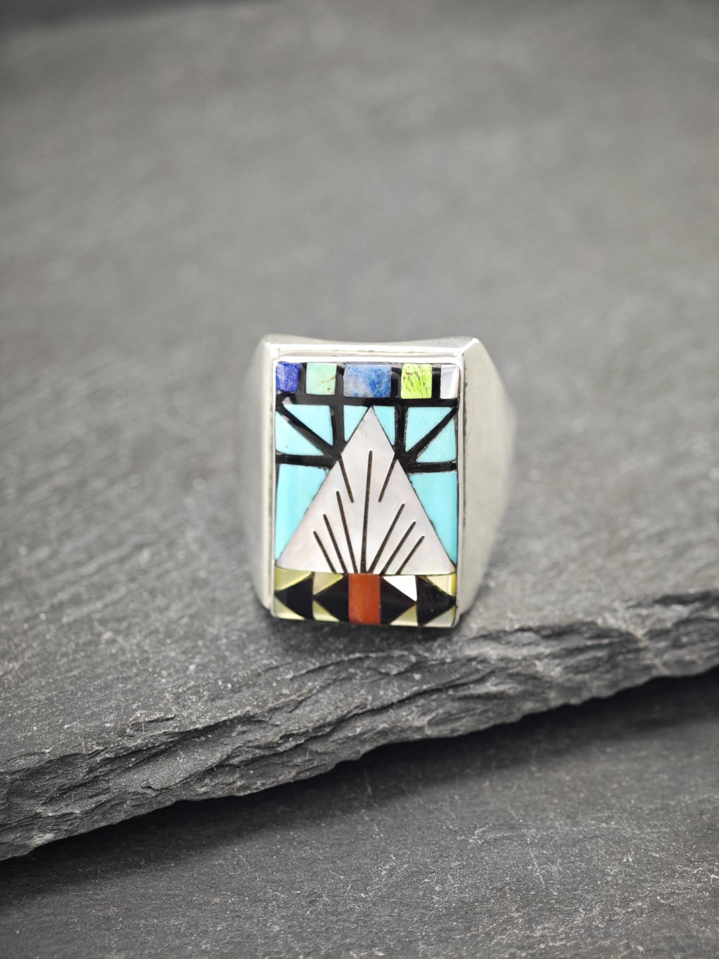 Zuni, Inlay Native American Ring Sterling Silver