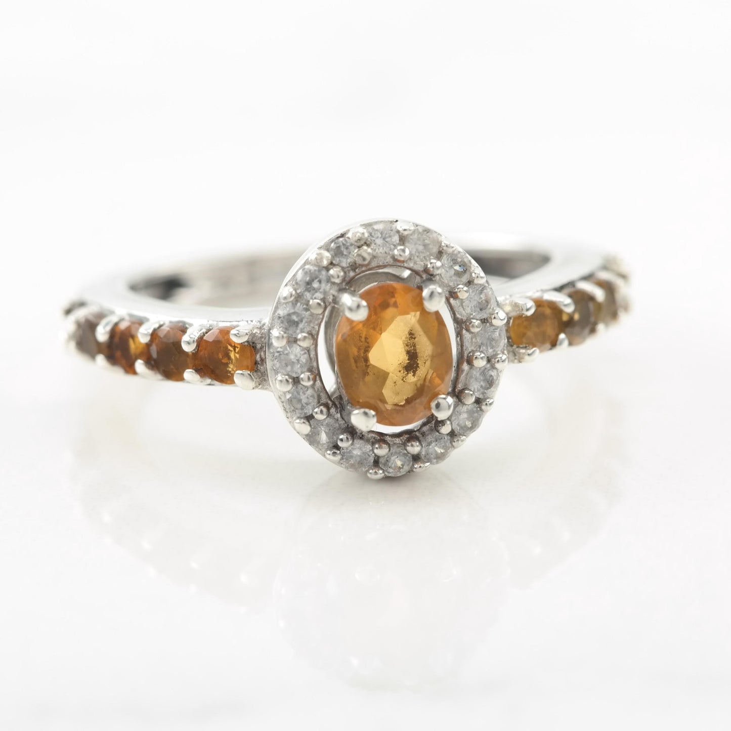 Vintage Sterling Silver Citrine Halo Ring