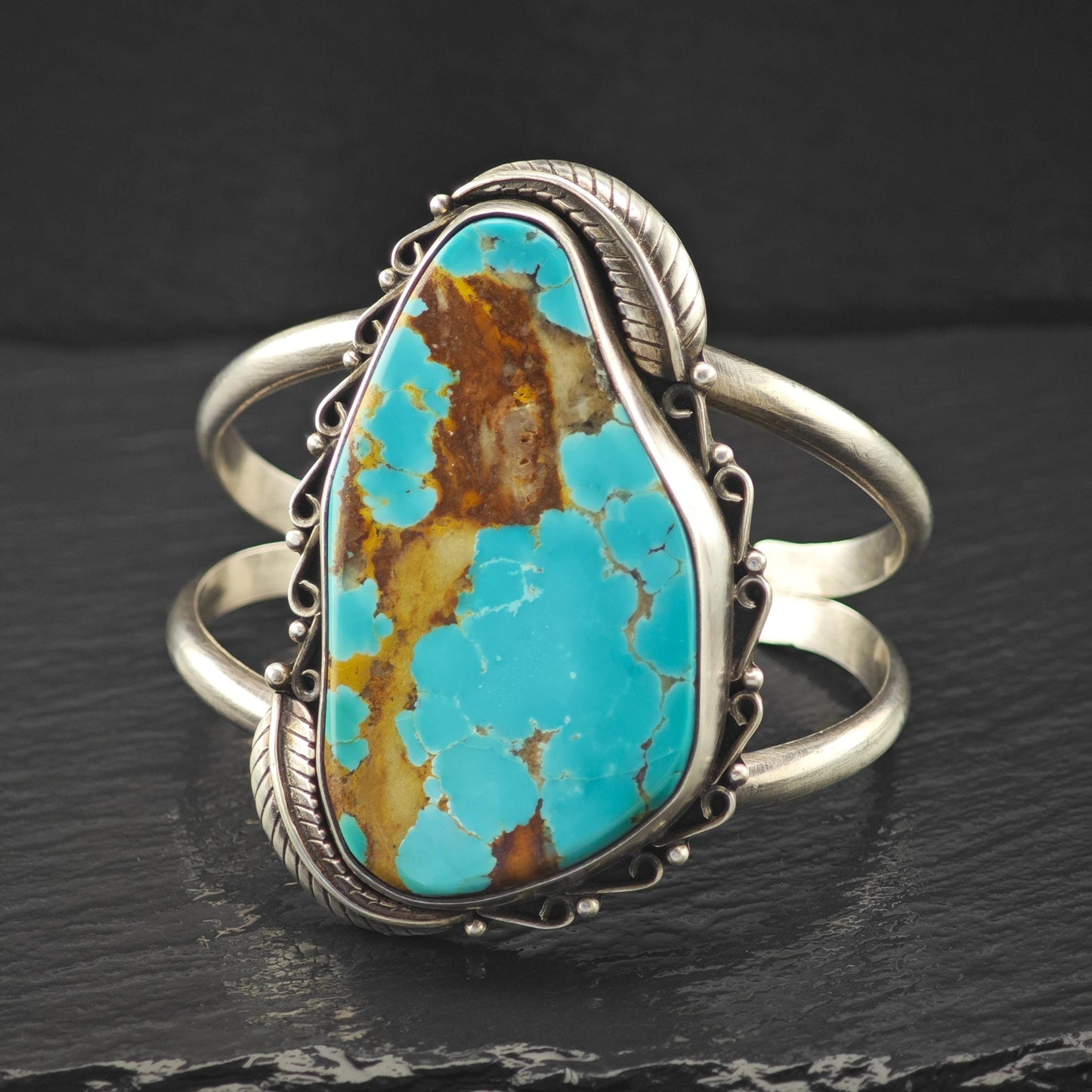 Large Native American Blue Turquoise Cuff Bracelet Sterling Silver
