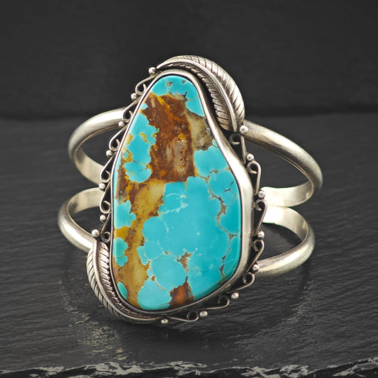 Large Native American Blue Turquoise Cuff Bracelet Sterling Silver