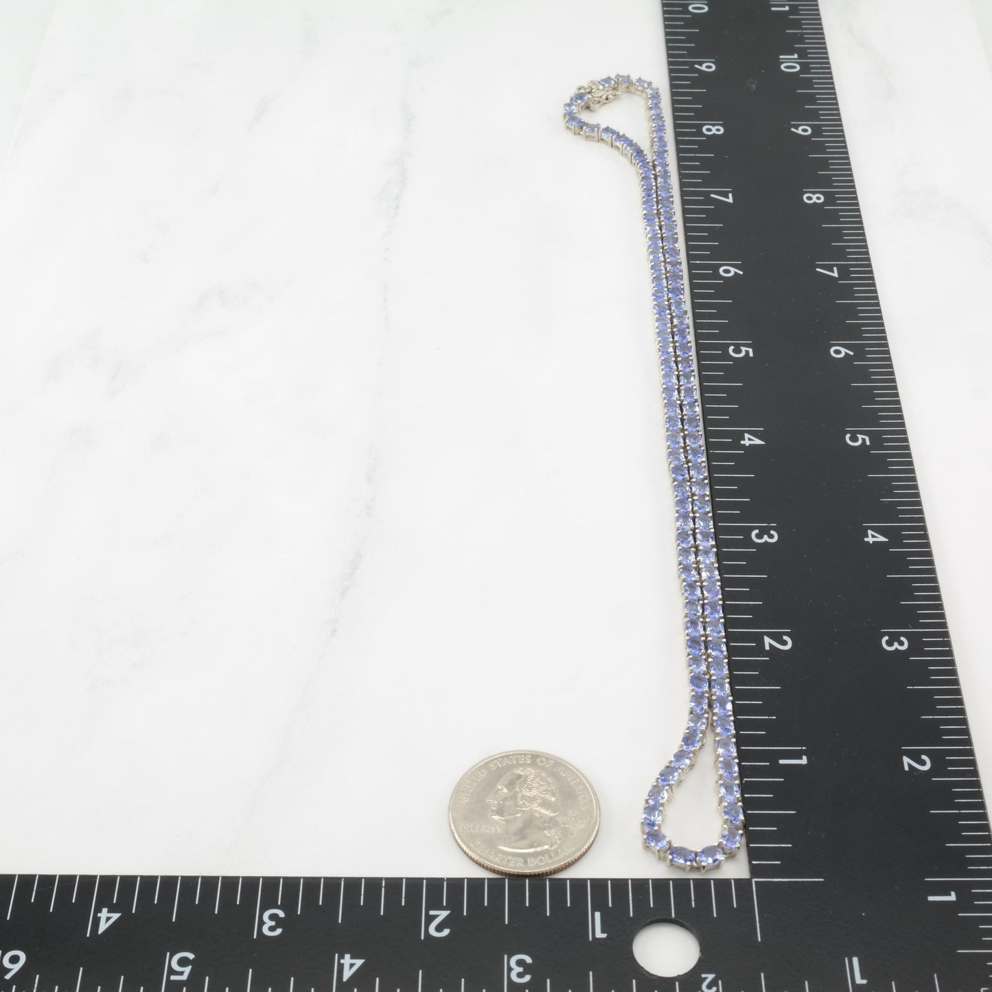 Vintage 15ctw Sterling Silver, Tanzanite Tennis Line Necklace