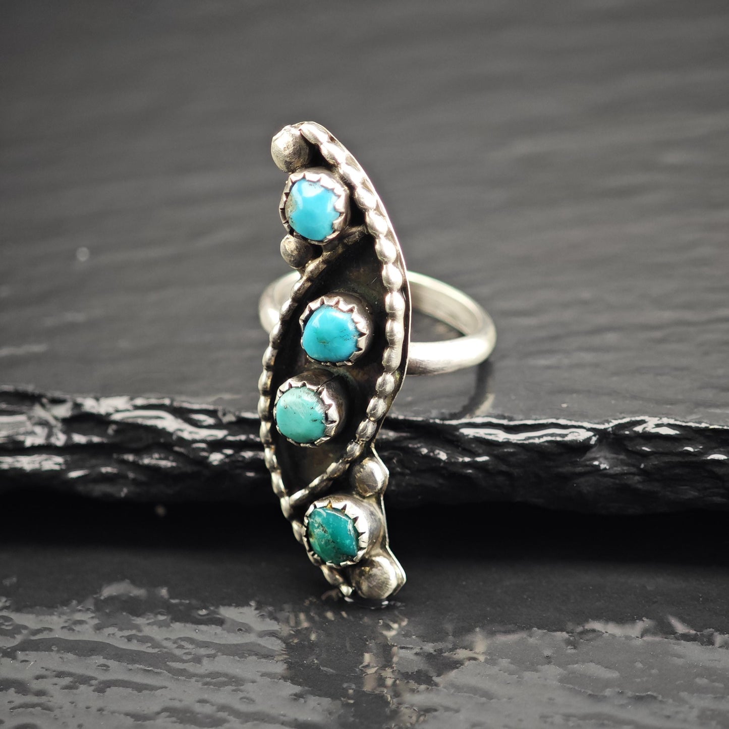 SW Turquoise Multi Stone Sterling Silver Ring Sz 4 1/4 R6643