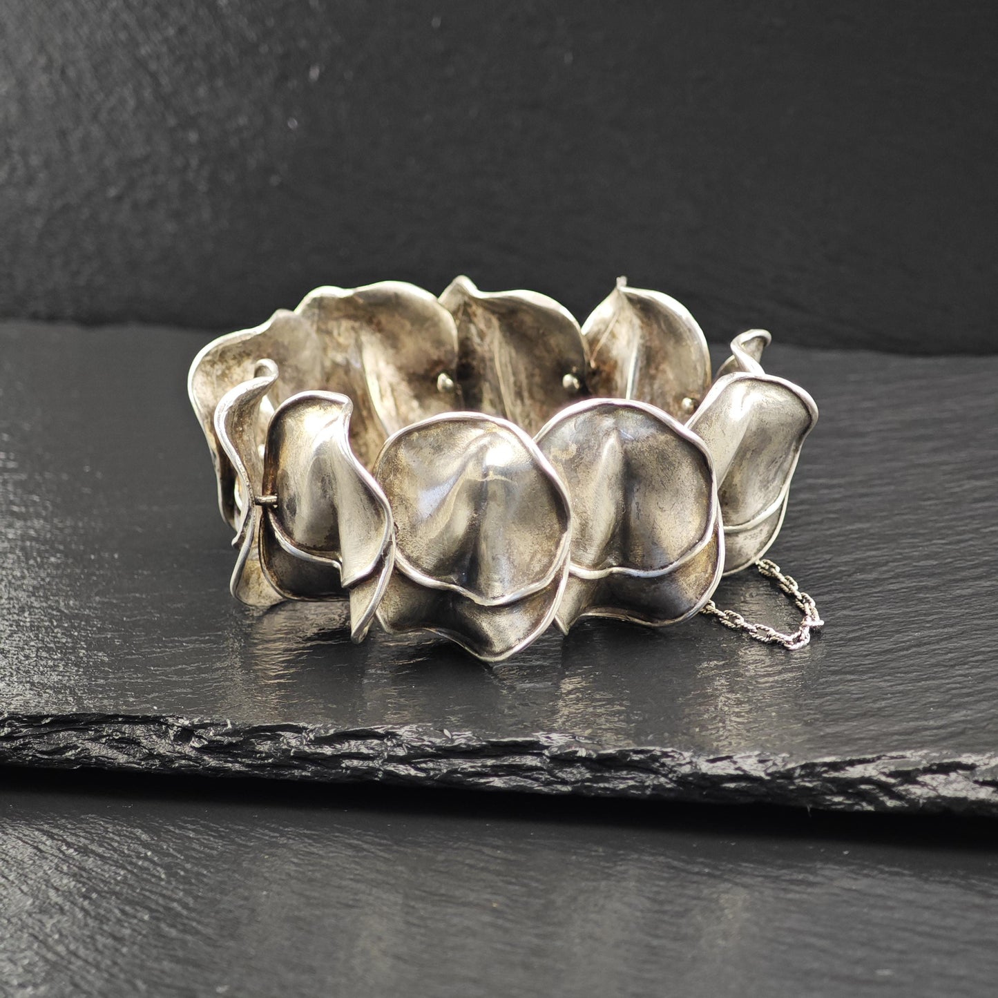 J Gabriel Abstract Rose Petal Link Bracelet Sterling Silver