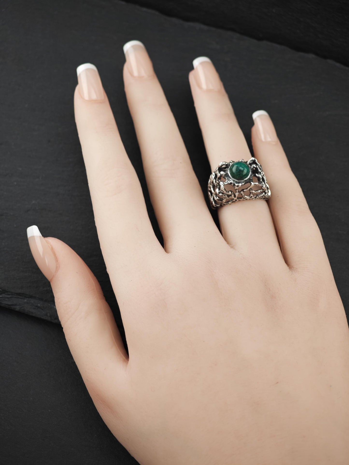 Vintage Brutalist Chrysocola Ring Sterling Silver