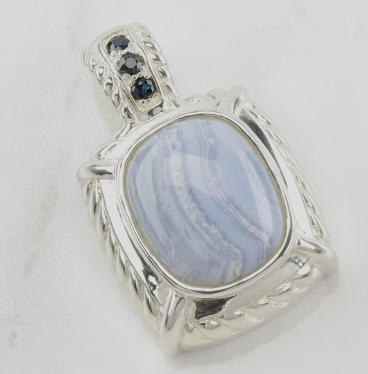 Vintage Agate Sapphire Pendant Sterling Silver Judith Ripka