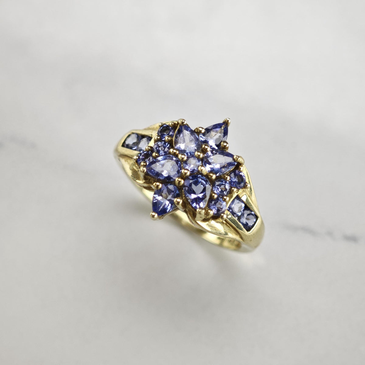 Tanzanite Cluster 10K Gold Ring Sz 6 3/4 R6780