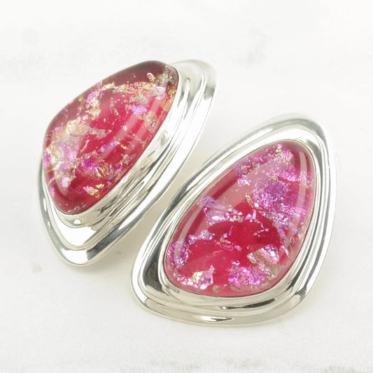 DTR Sterling Silver Pink Glass Earrings Omega Back