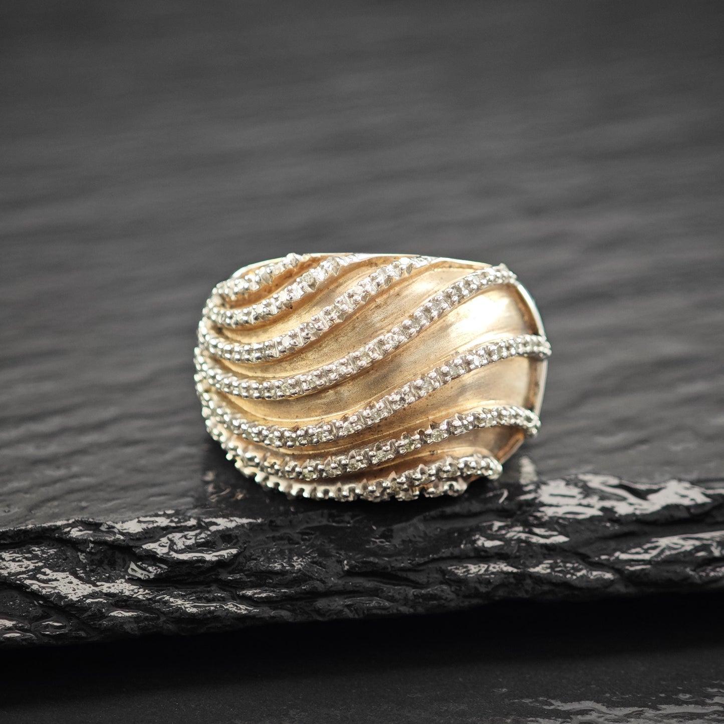 Two Tone Diamond Ring 1/2ctw JWBR Sterling Silver Dome, Rose Gold Plate