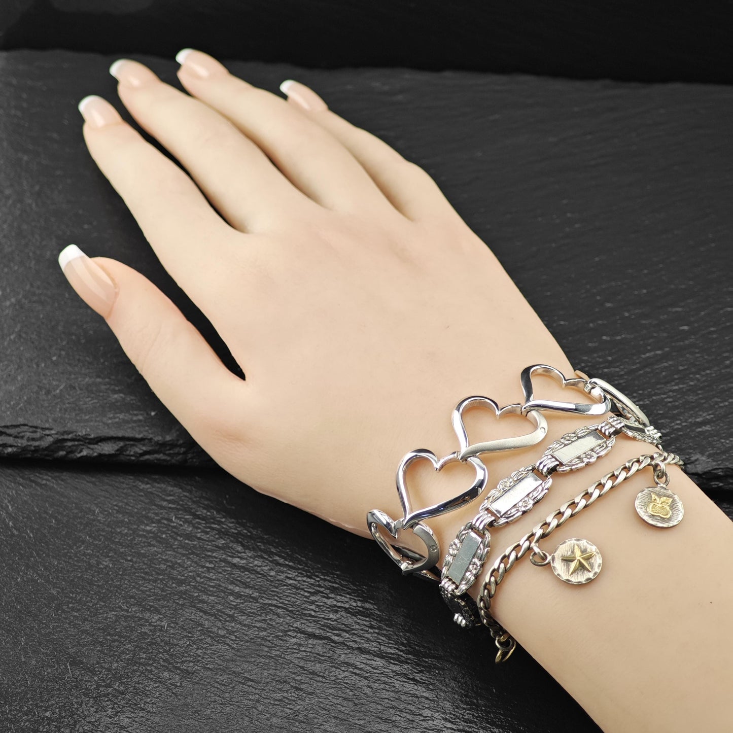 1940's Charms Bracelet 14K Gold Accents Sterling Silver Size 7 3/4"