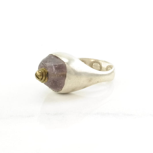 Sterling Silver Ring Amethyst Brass Accents Size 3