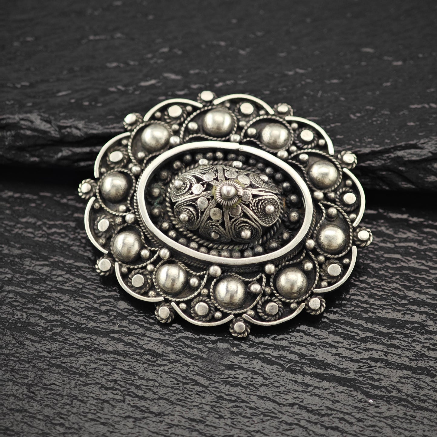 Silver Filigree Brooch Pendant: Vintage Sterling Jewelry