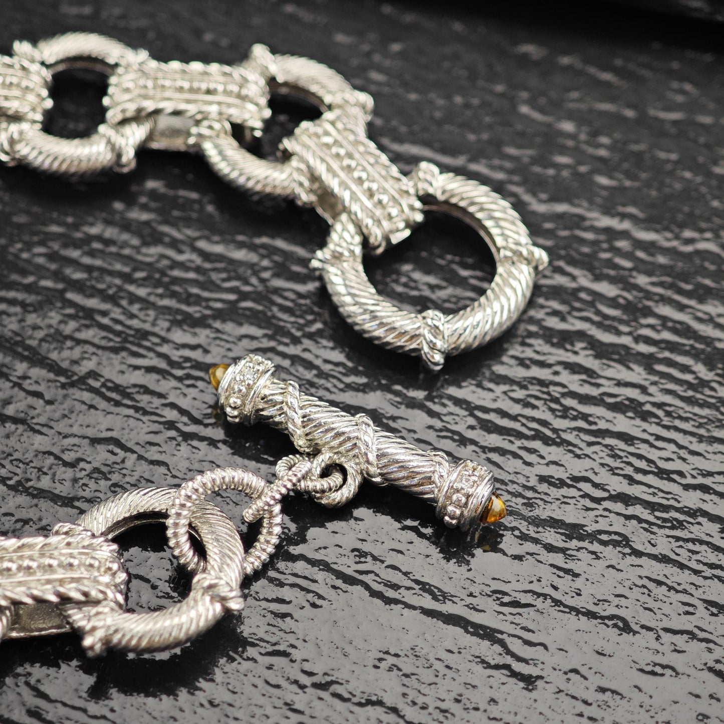 Judith Ripka Citrine Link Bracelet Sterling Silver