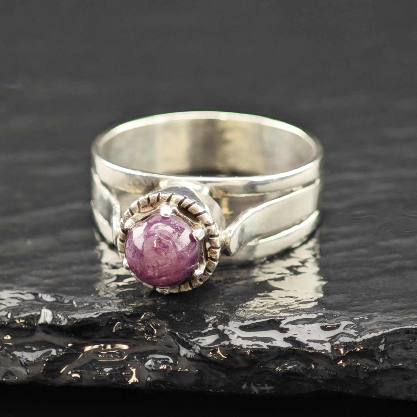 Handmade Cabochon Star Ruby Ring Sterling Silver Sz 7 3/4 R6228