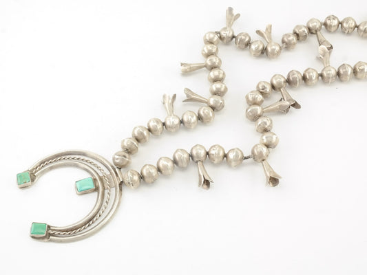 Antique Native American Squash Blossom Green Turquoise Sterling Silver Squash Blossom Necklace