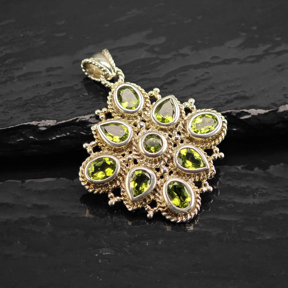 Peridot Multistone Square Sterling Silver Pendant P3137