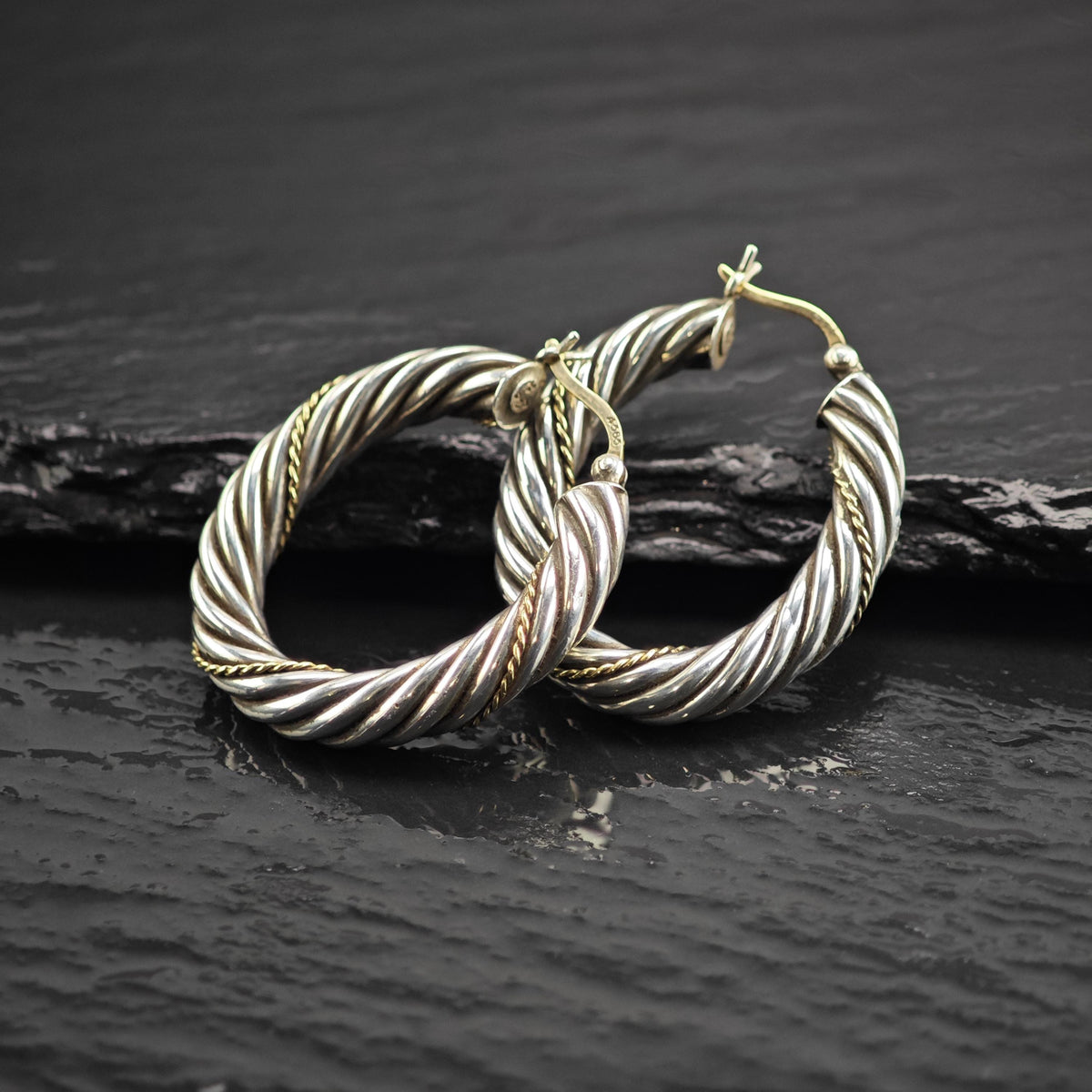 Vintage Hoop 14k Accents and Posts Sterling Silver Earrings ER3234