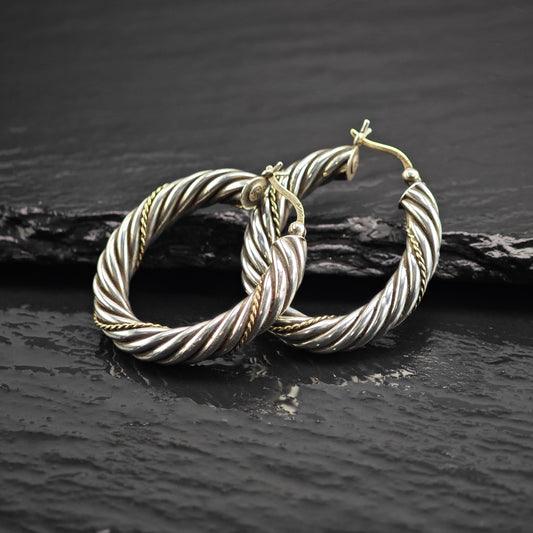 Vintage Hoop 14k Accents and Posts Sterling Silver Earrings ER3234