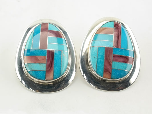 DTR Sterling Silver Turquoise Abalone Inlay Earrings Stud