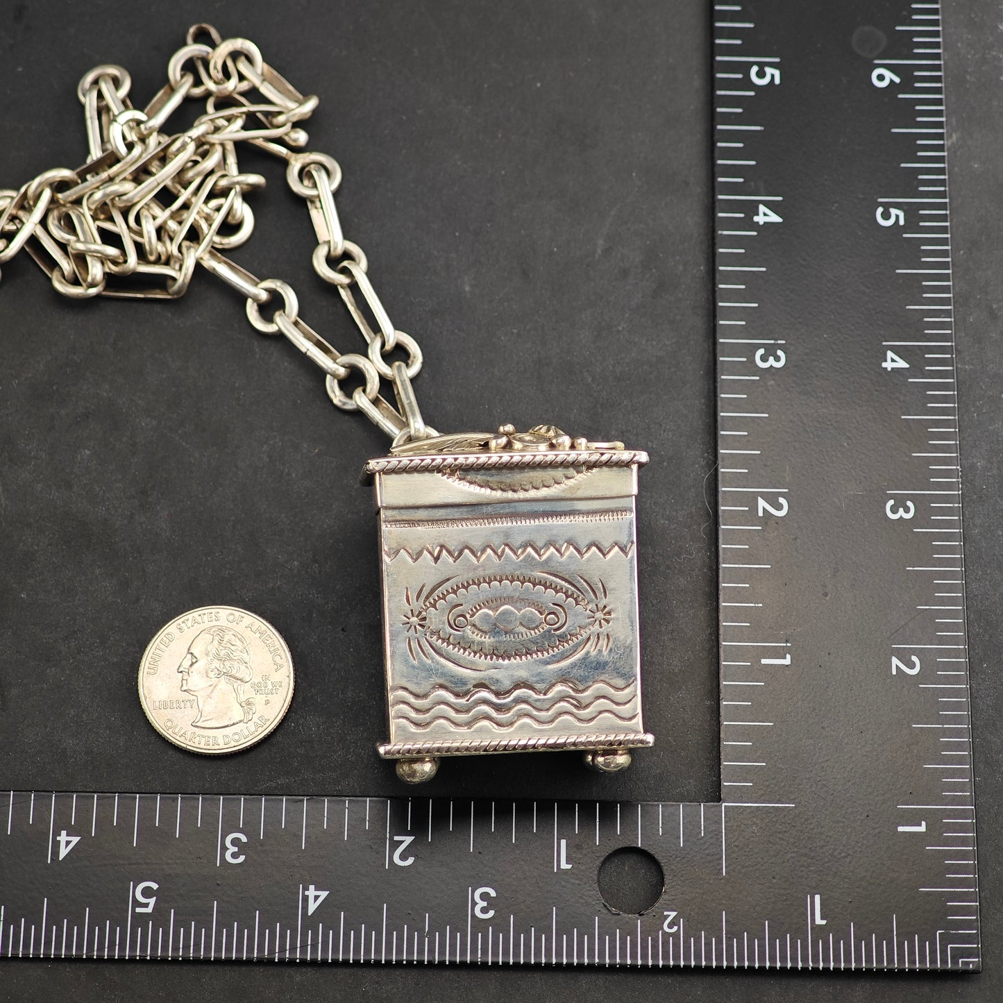 Ben Begay Trinket Box, Stamped Sterling Silver, Feather Necklace N1630