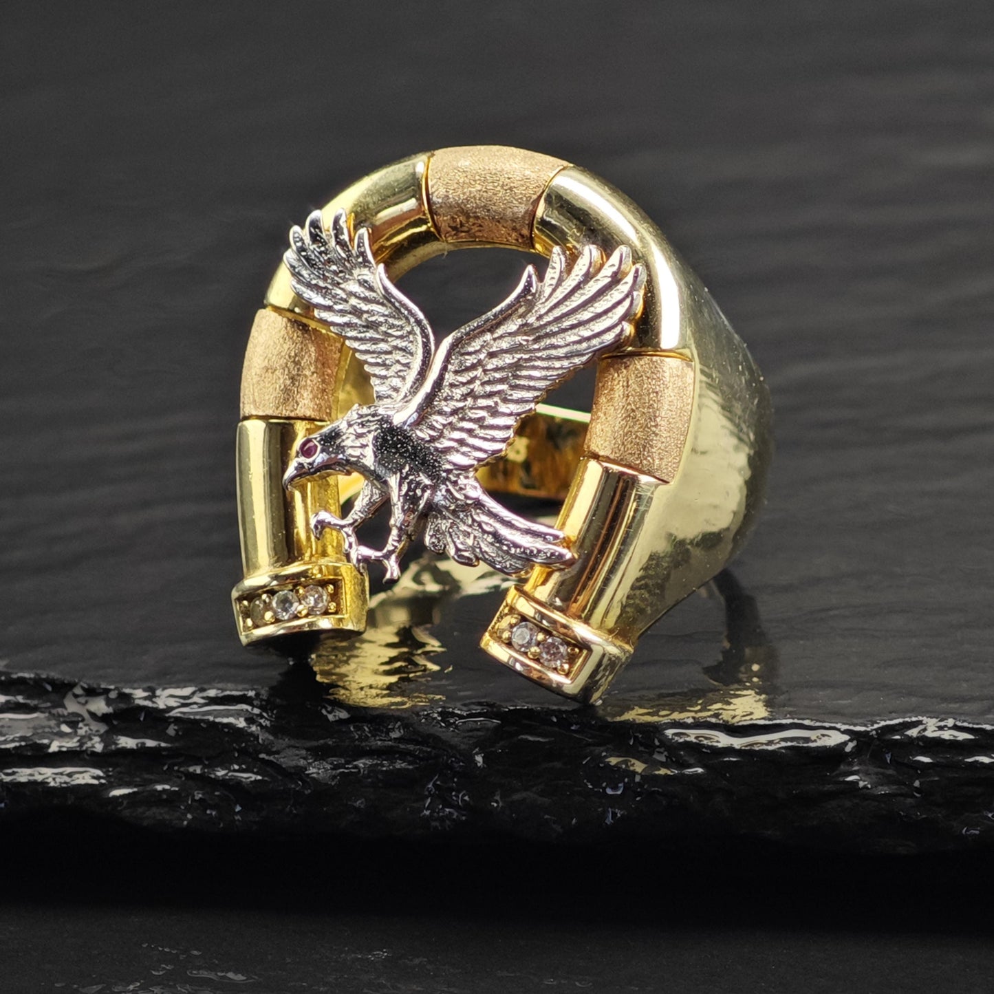 Large Eagle Gold Plated Sterling Silver Ring Sz 11 R6722