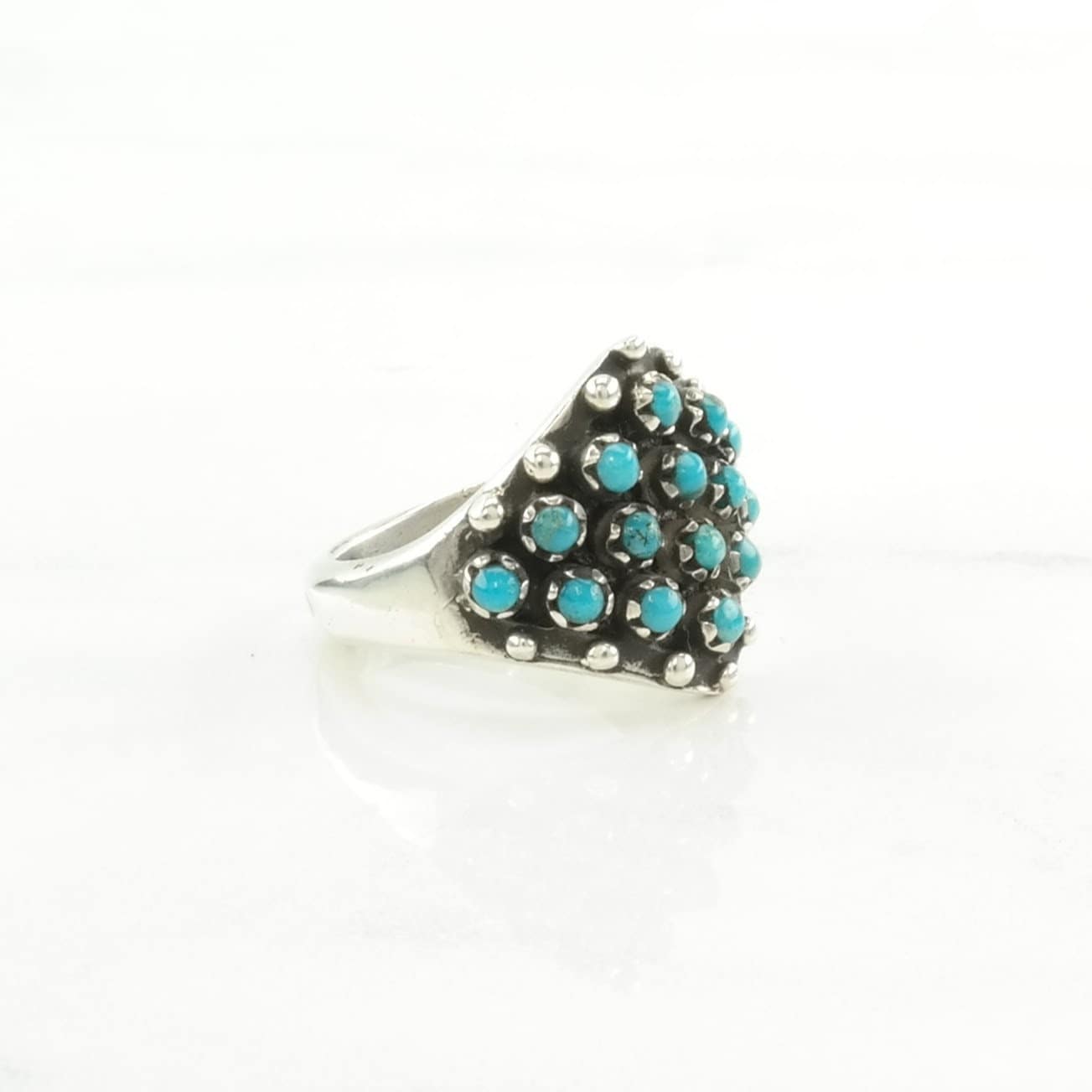 Southwest Silver Ring Turquoise Cluster Sterling Blue Size 5 1/2