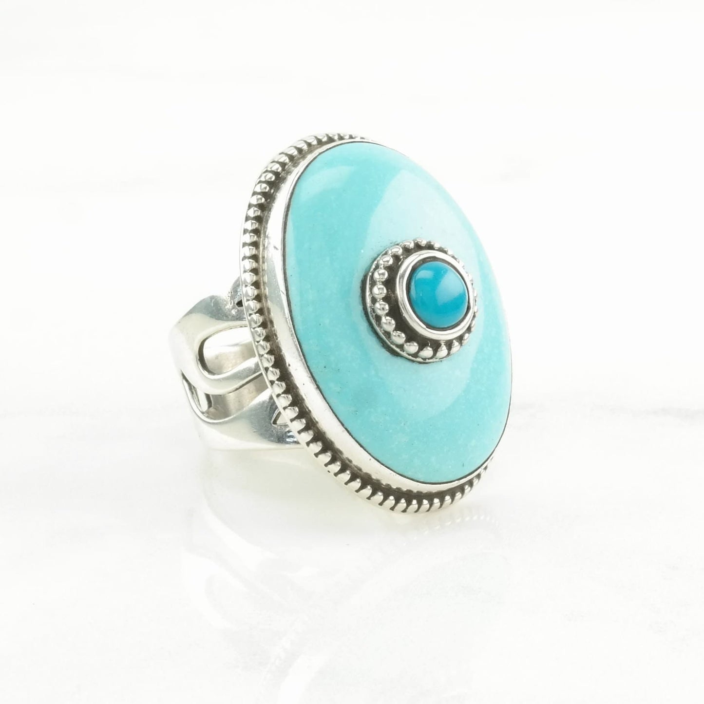 DTR Silver Ring Turquoise Two-Toned Sterling Blue Size 7