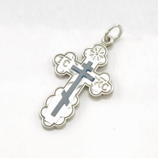 Vintage Eastern Orthodox Enamel Cross, ICXC Sterling Silver Pendant