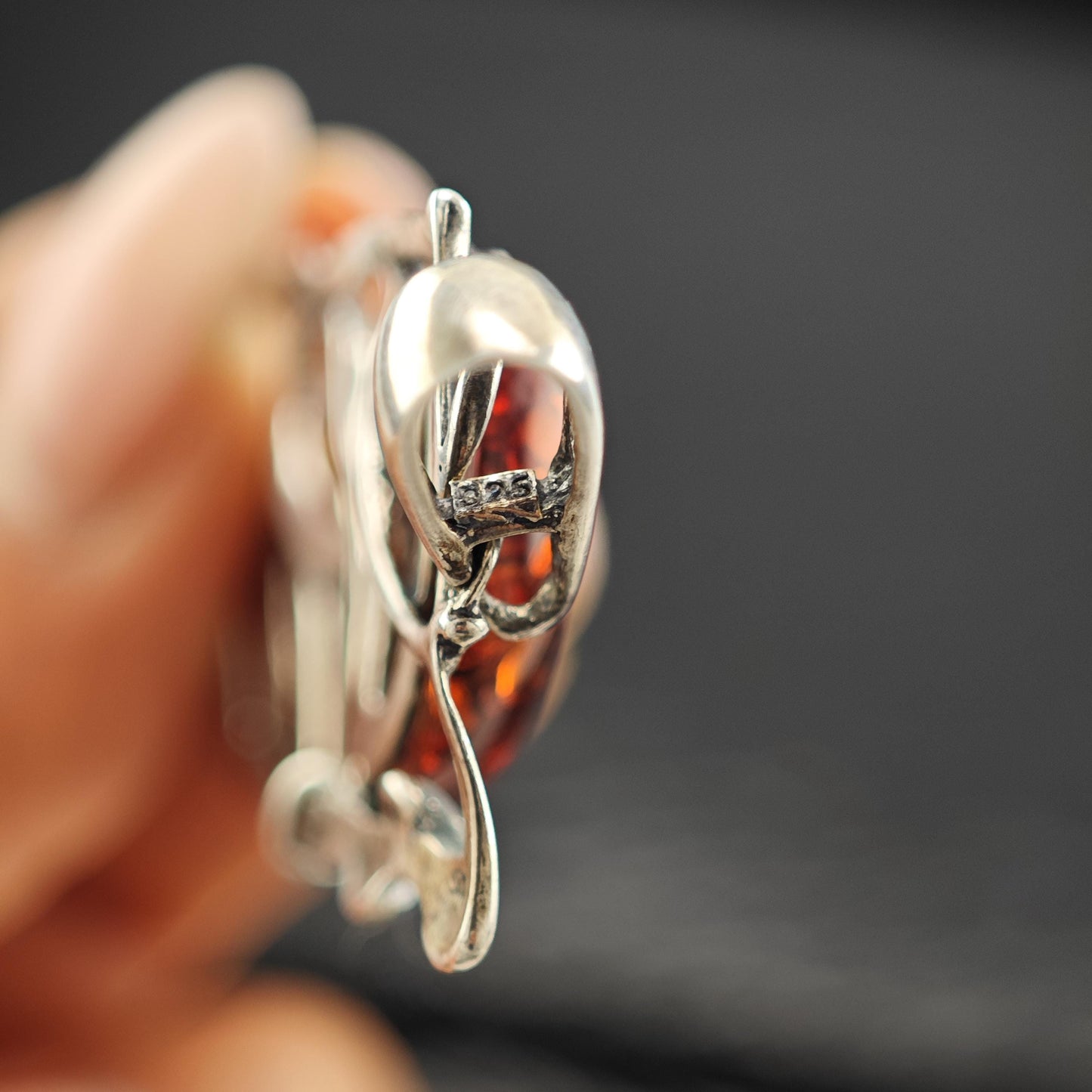Art Nouveau Style Amber, Floral Pendant Sterling Silver
