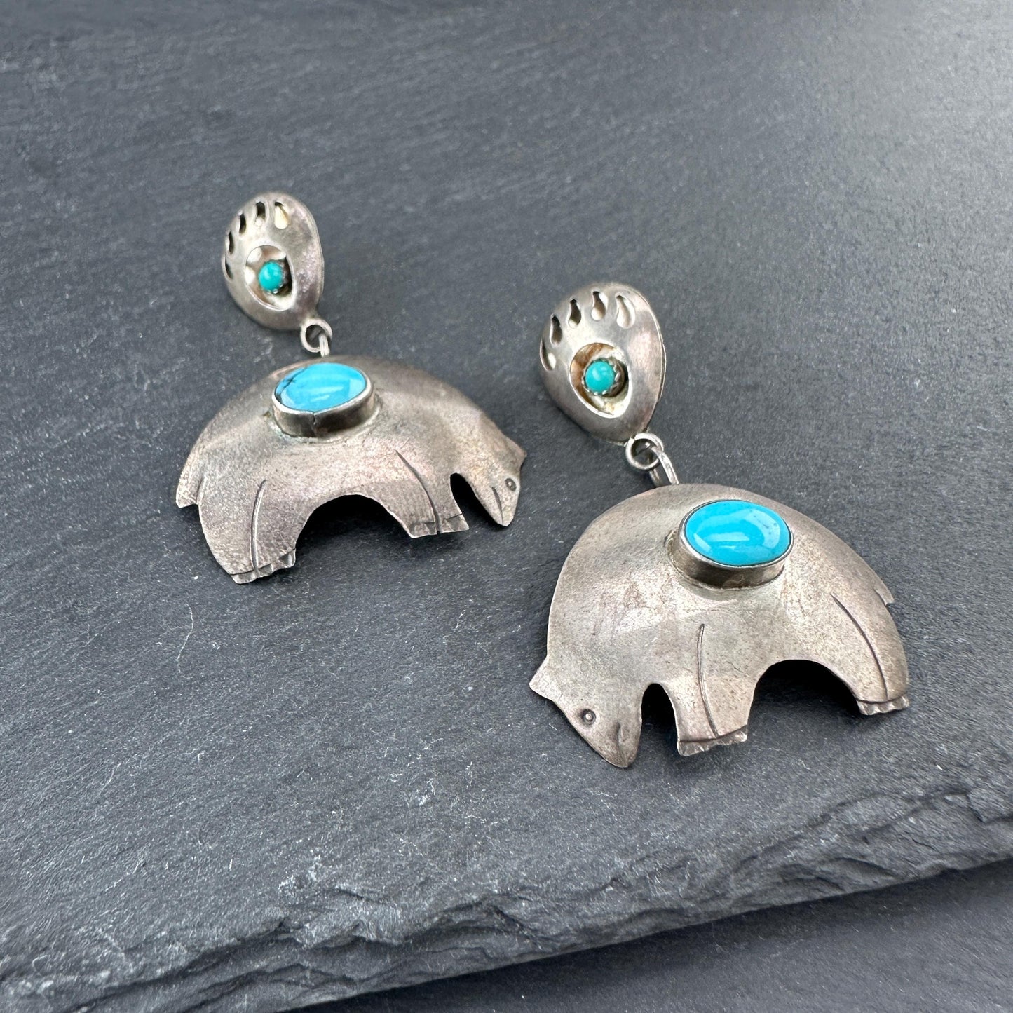 Native American, Turquoise Bear Stud/Dangle Earrings Sterling Silver