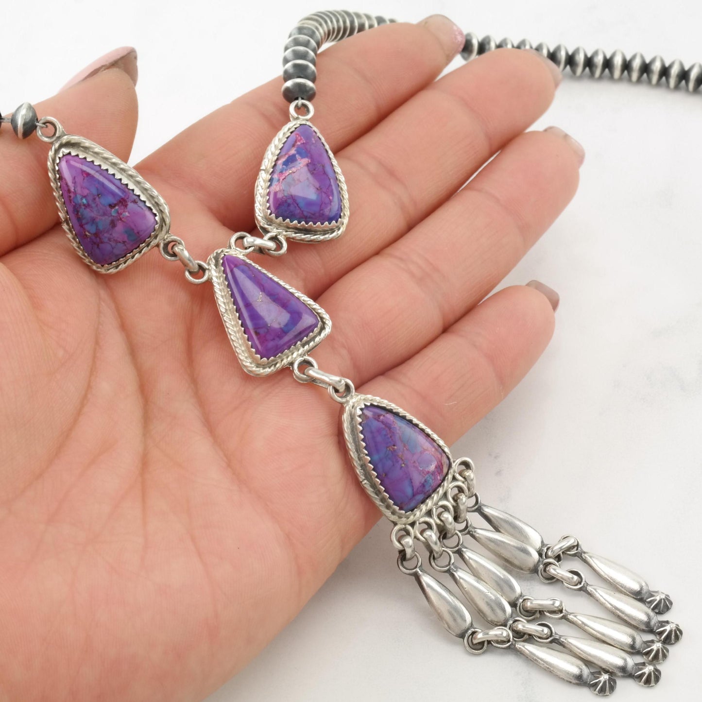 Running Bear Sterling Silver Beaded Necklace N2408