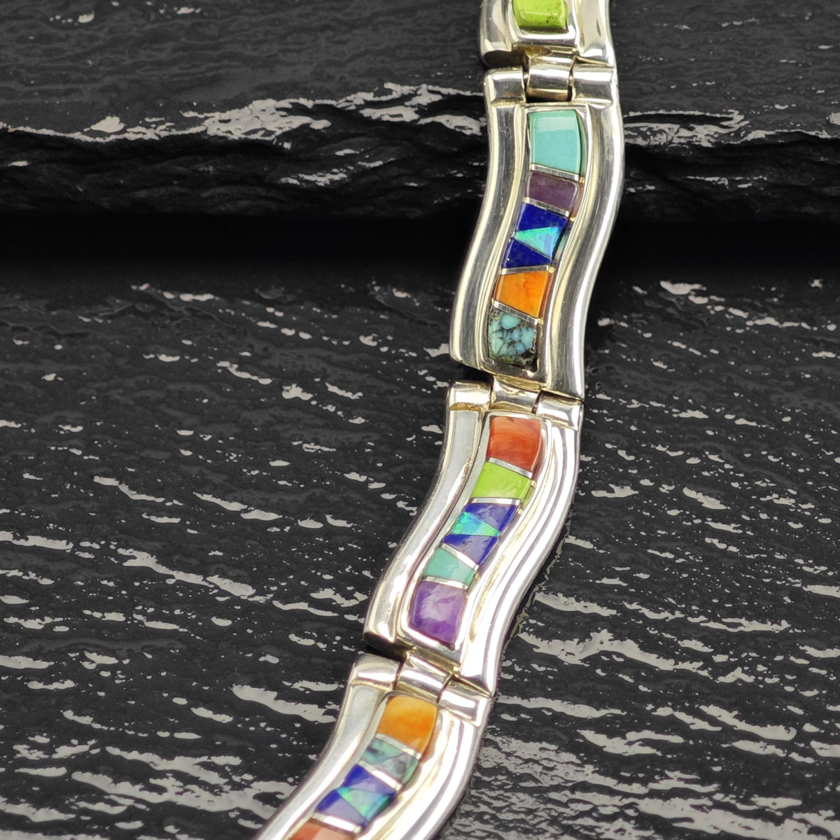 TSF Calvin Begay Inlay Lab Opal, Turquoise Collar Necklace N2787