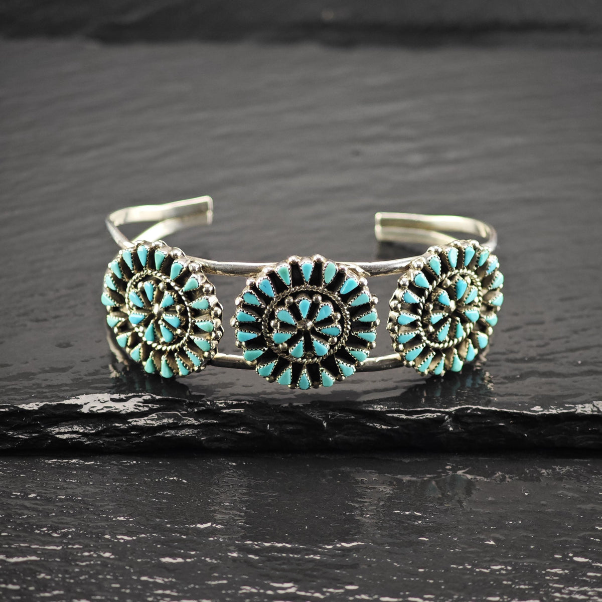 Vintage Zuni Native American Needlepoint Turquoise Sterling Silver Cuff Bracelet Sz 6 3/4" BR3168