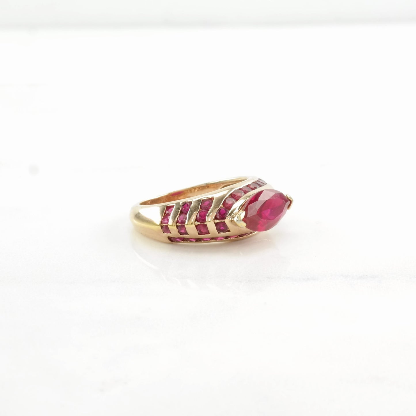 Sterling Silver Ring Lab Ruby Gold Plated Red Size 6 3/4