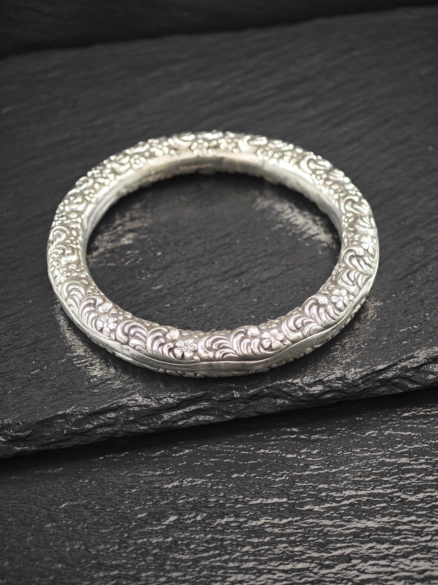 Early Art Nouveau Unger Brothers Repousse Donut Bangle Bracelet Sterling Silver