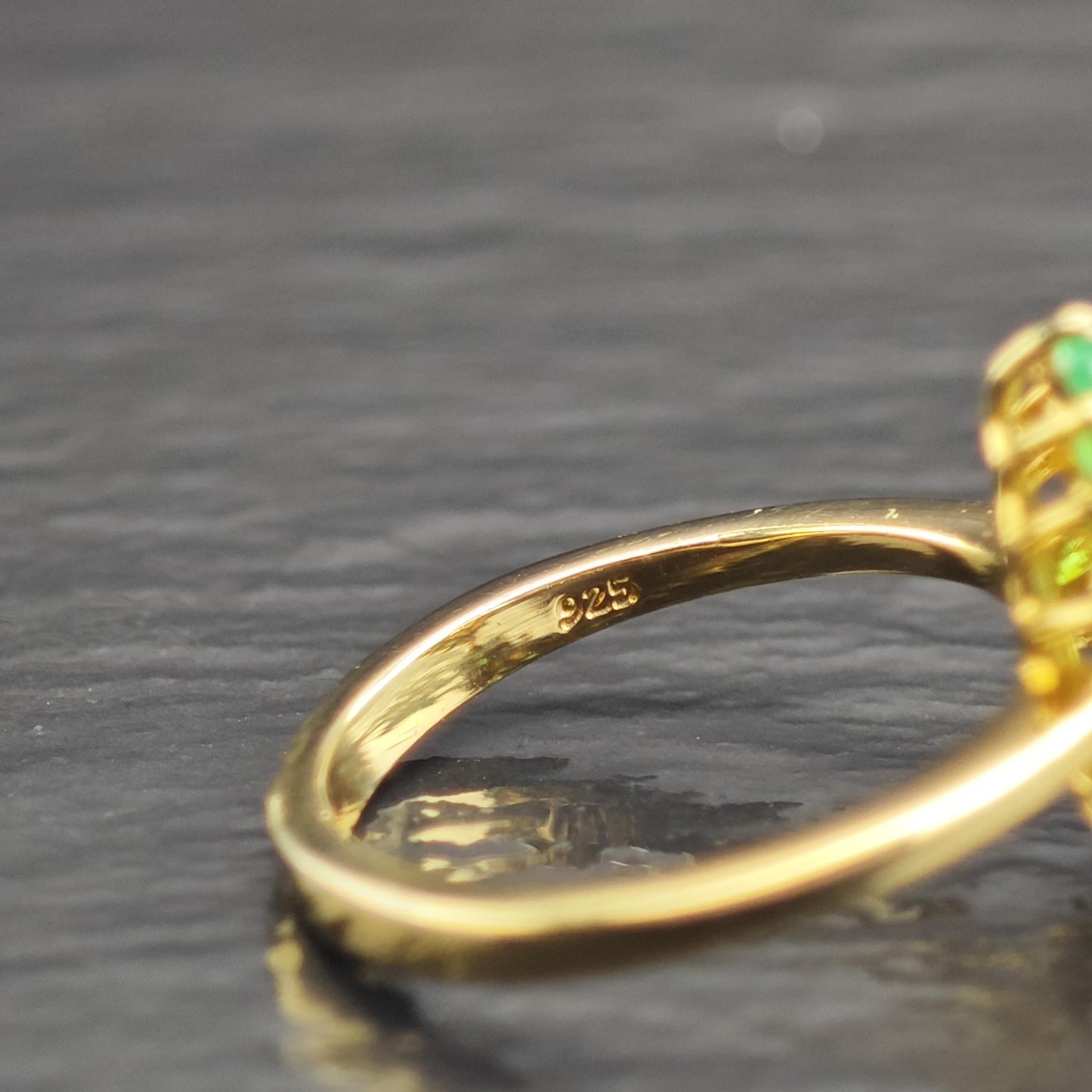 Gold Plated Emerald Sterling Silver Ring Sz 6 R6711