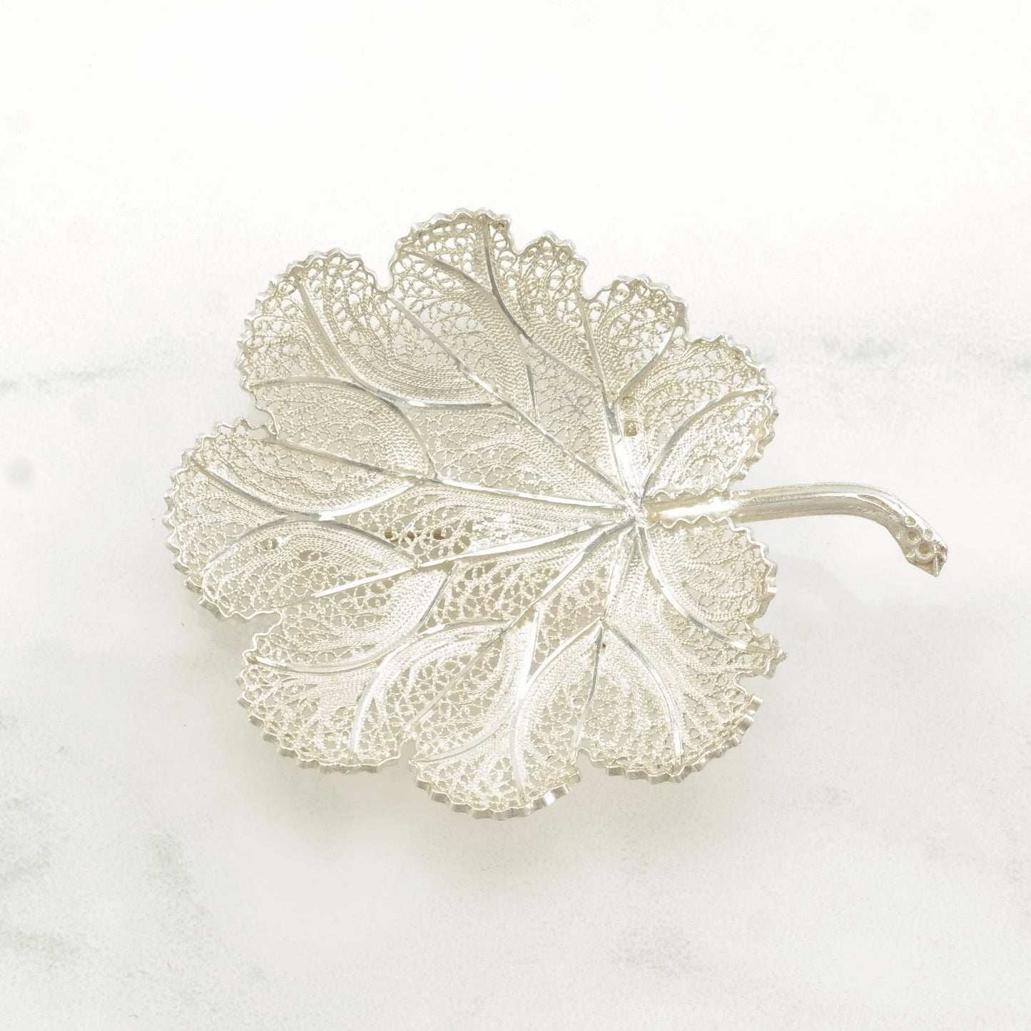 Vintage Silver Brooch Leaf, Filigree Sterling