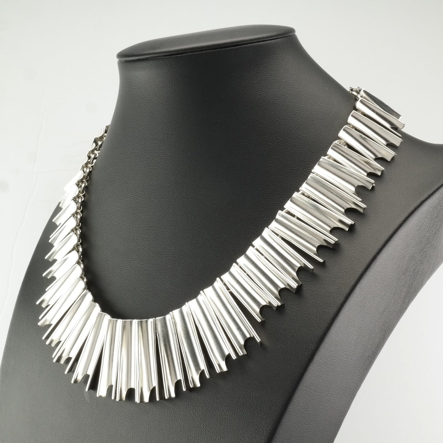 Modernist, Taxco Sterling Silver Concave Link Statement Necklace