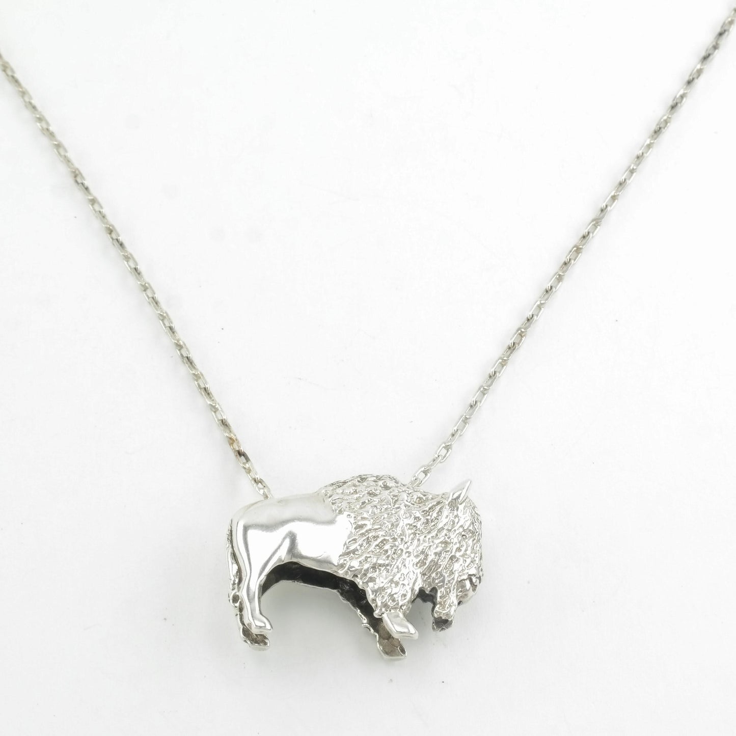 Buffalo Pendant Necklace Native American Sterling Silver