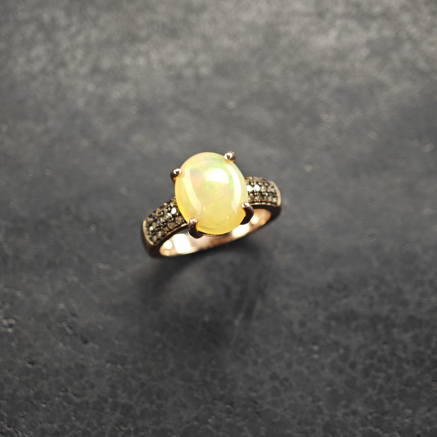 Natural Opal Brown Diamond Rose Gold Sterling Silver Ring Sz 5 R6575