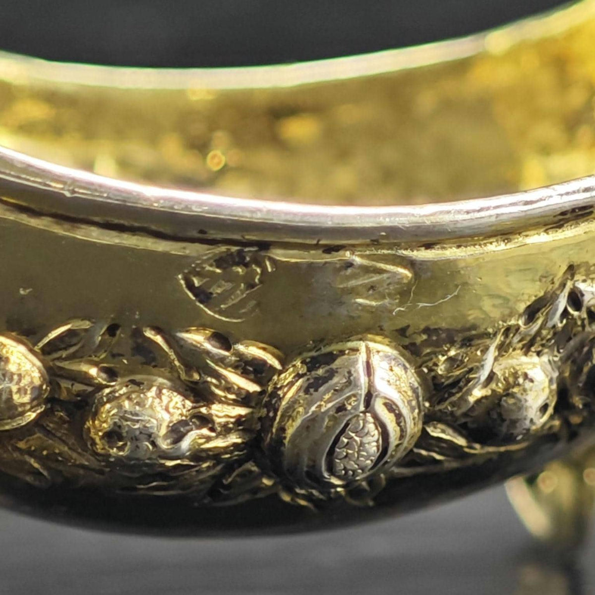 European Gold Gilded Stork/Baby with Ramhead Crib Sterling Silver Bowl Figurine MISC0395
