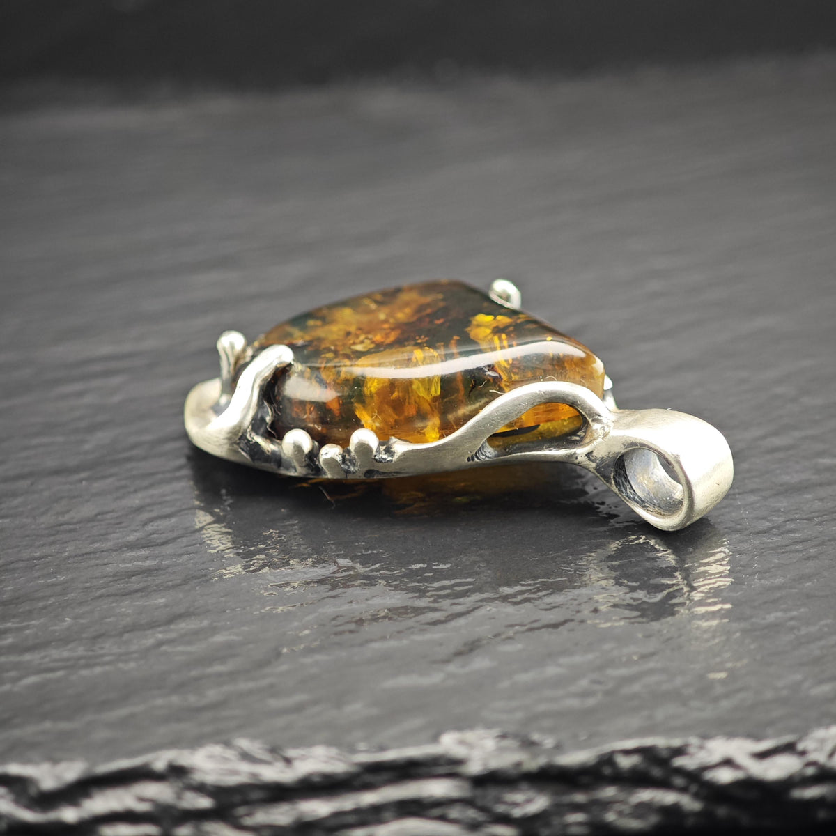 Amber Leaf Sterling Silver Pendant P3129