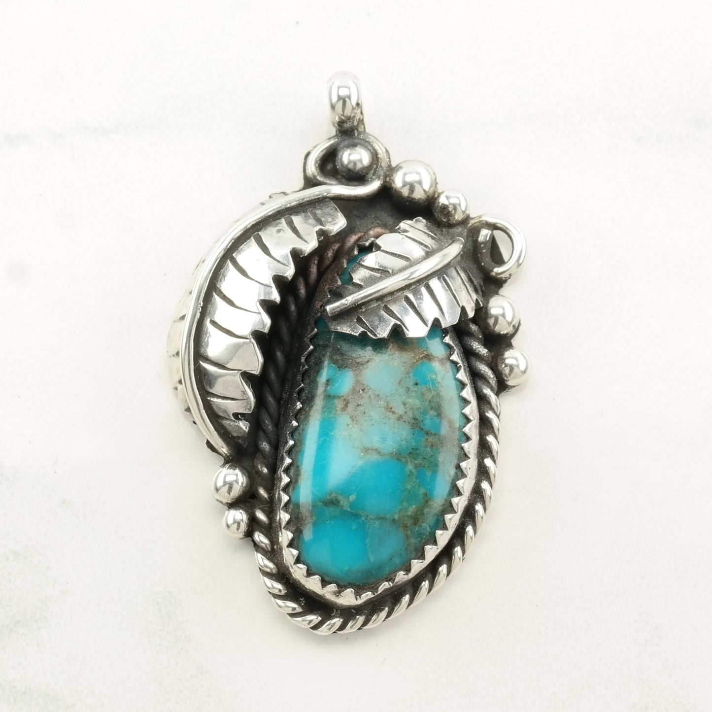 Vintage Native American Turquoise Feather Sterling Silver Pendant