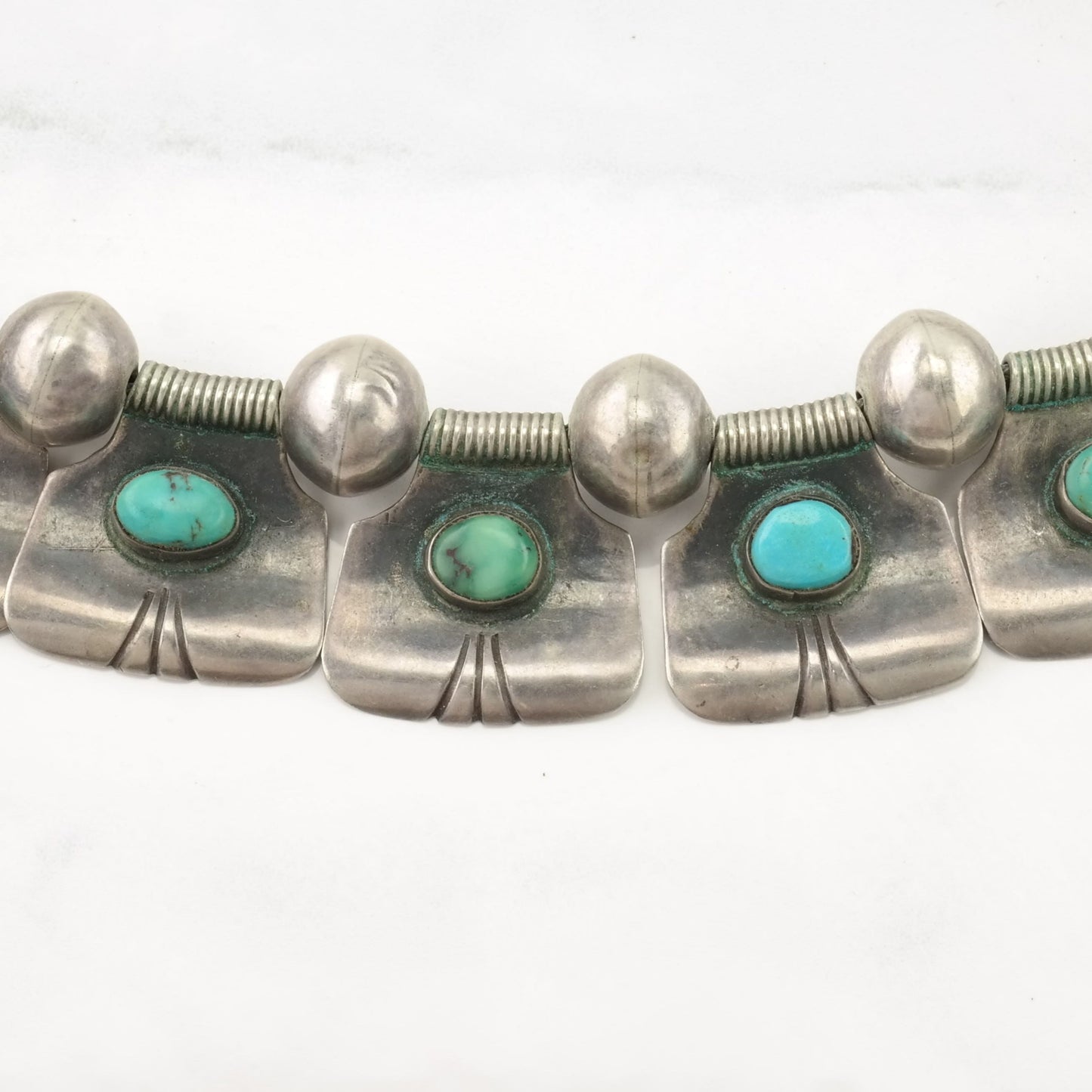 Vintage Historic, Native American Sterling Silver Blue Turquoise Beaded Choker Necklace