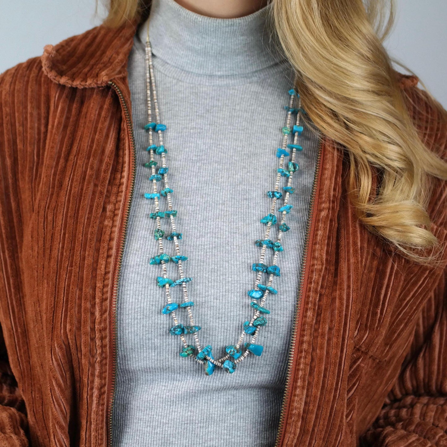 Sw Turquoise, Heishi Beads Necklace Sterling Silver N2510