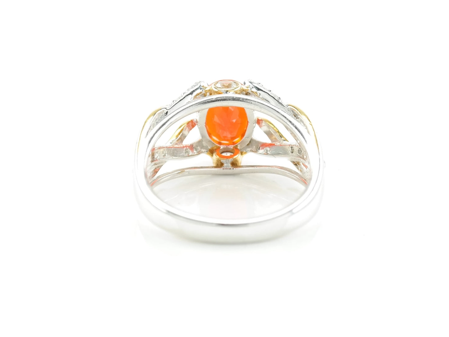 Vintage Sterling Silver Ring Fire Opal Gold Plated Orange Size 7