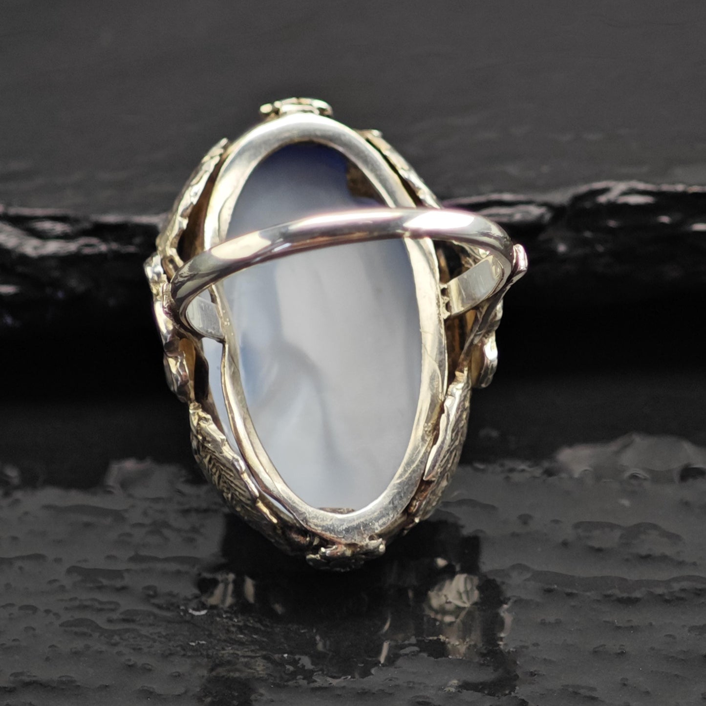 Art Nouveau Blue Stone Sterling Silver Ring Sz 5 1/2 R6738