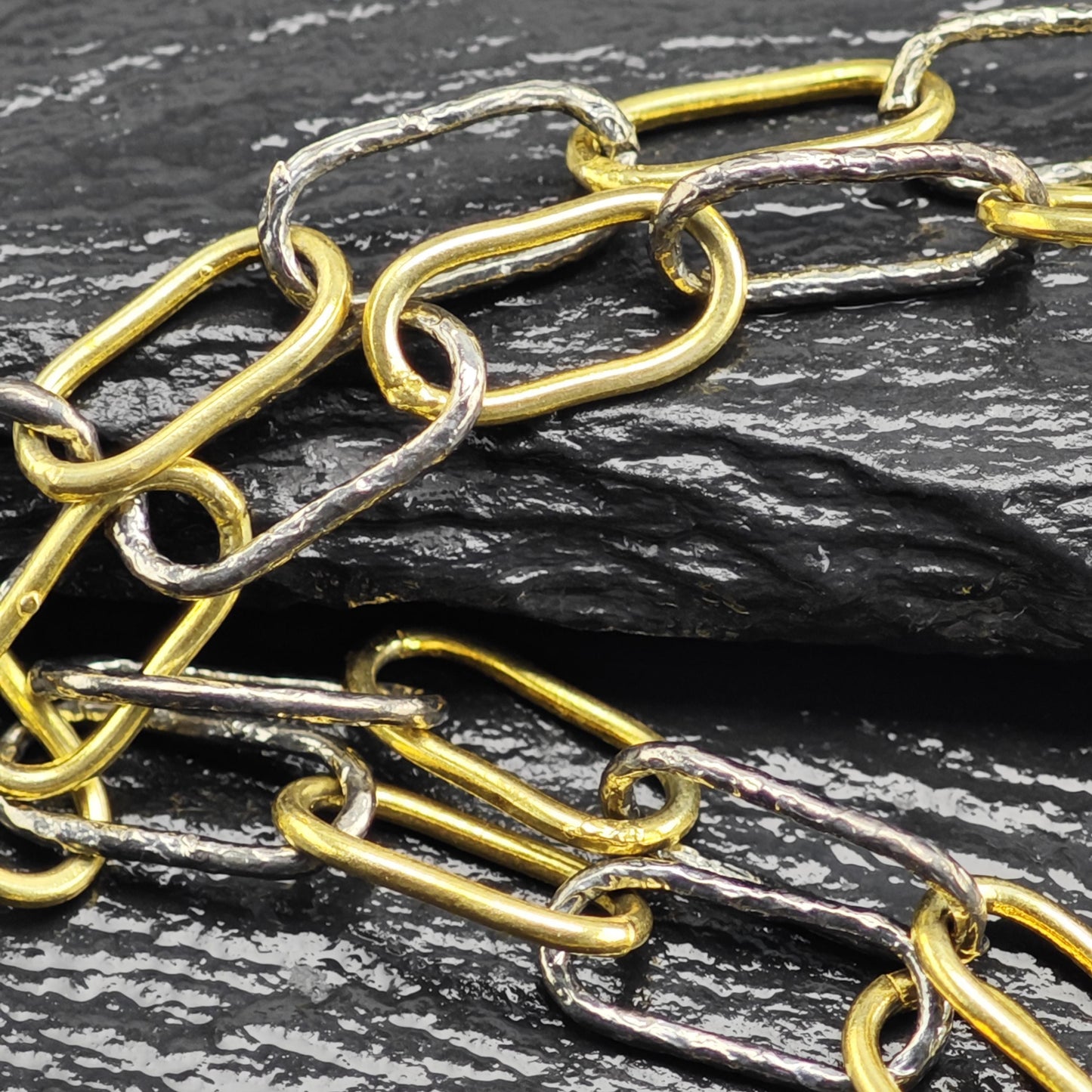 Gold/Black Tone Gold Plated Paperclip Chain Sterling Silver Necklace N2752